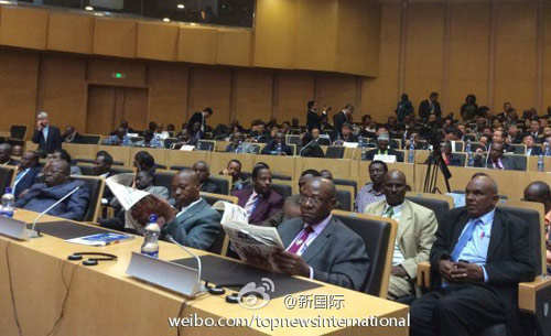 李克強即將在非盟總部發表演講,請柬“一柬難求”。圖片來源:“新國際”微博。 李克強即將在非盟總部發表演講,請柬“一柬難求”。圖片來源:“新國際”微博。