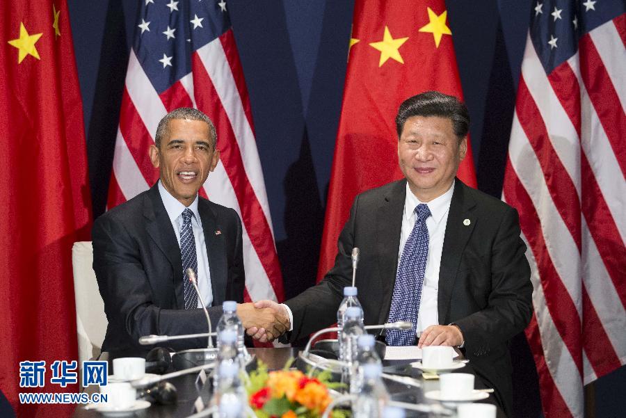 11月30日,國家主席習(xí)近平在巴黎會(huì)見美國總統(tǒng)奧巴馬。新華社記者黃敬文攝 11月30日,國家主席習(xí)近平在巴黎會(huì)見美國總統(tǒng)奧巴馬。新華社記者黃敬文攝
