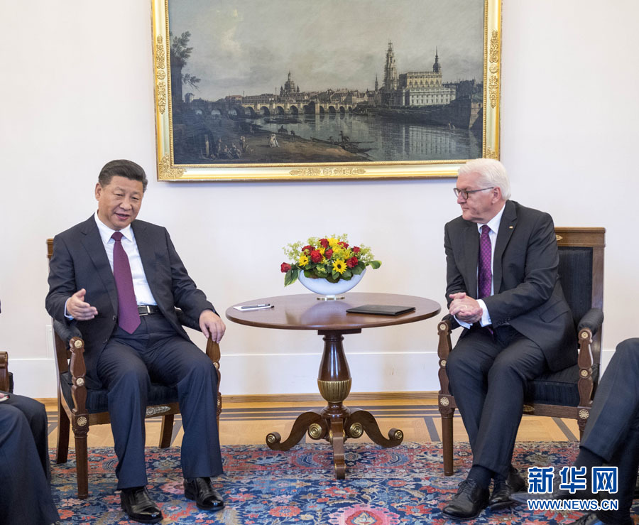 7月5日，國(guó)家主席習(xí)近平在柏林會(huì)見(jiàn)德國(guó)總統(tǒng)施泰因邁爾。 新華社記者李學(xué)仁 攝